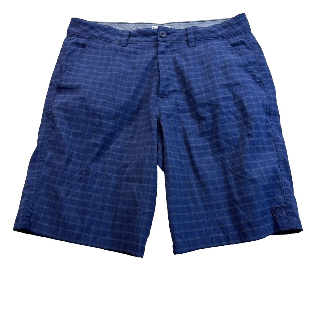 HANG TEN STRETCH WALK SHORTS MENS SIZE 36 NAVY PLAID CASUAL POCKETS